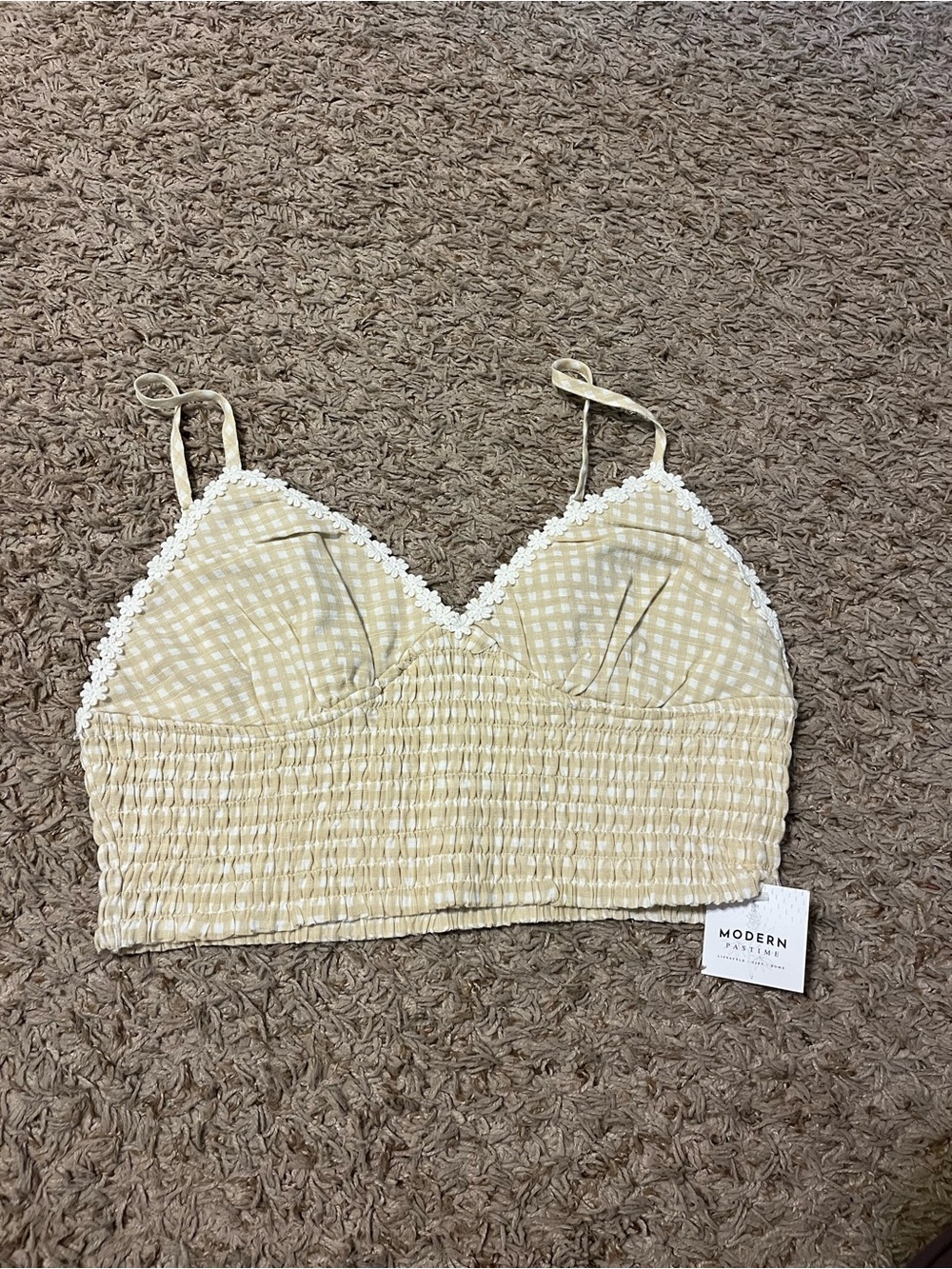 Modern Femme Yellow Gingham Smocked Croptop